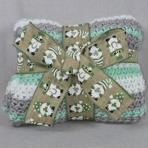 Handmade Huge Crochet Baby Blanket – Mint Green, White & Gray New